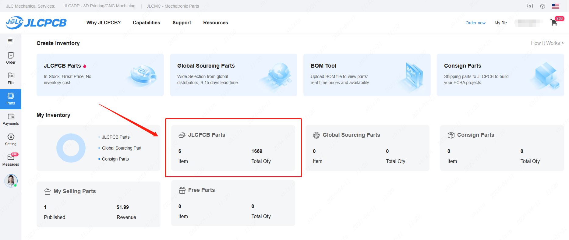 jlcpcb parts inventory dashboard