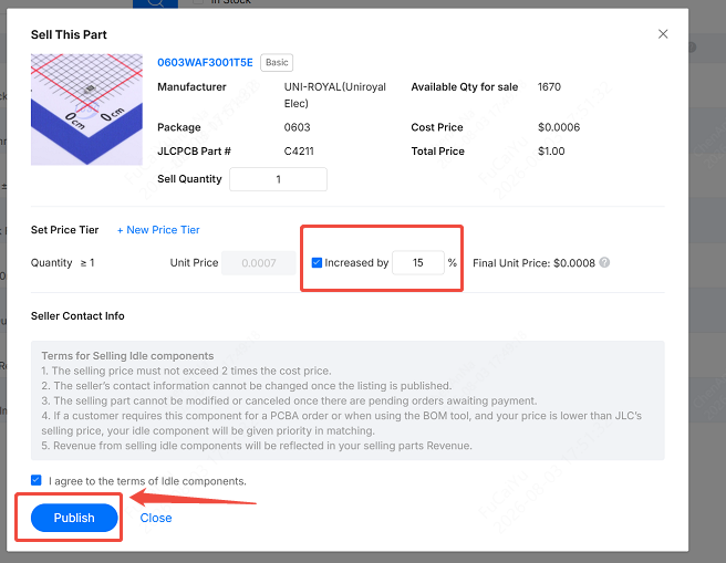 setting selling price tier on jlcpcb
