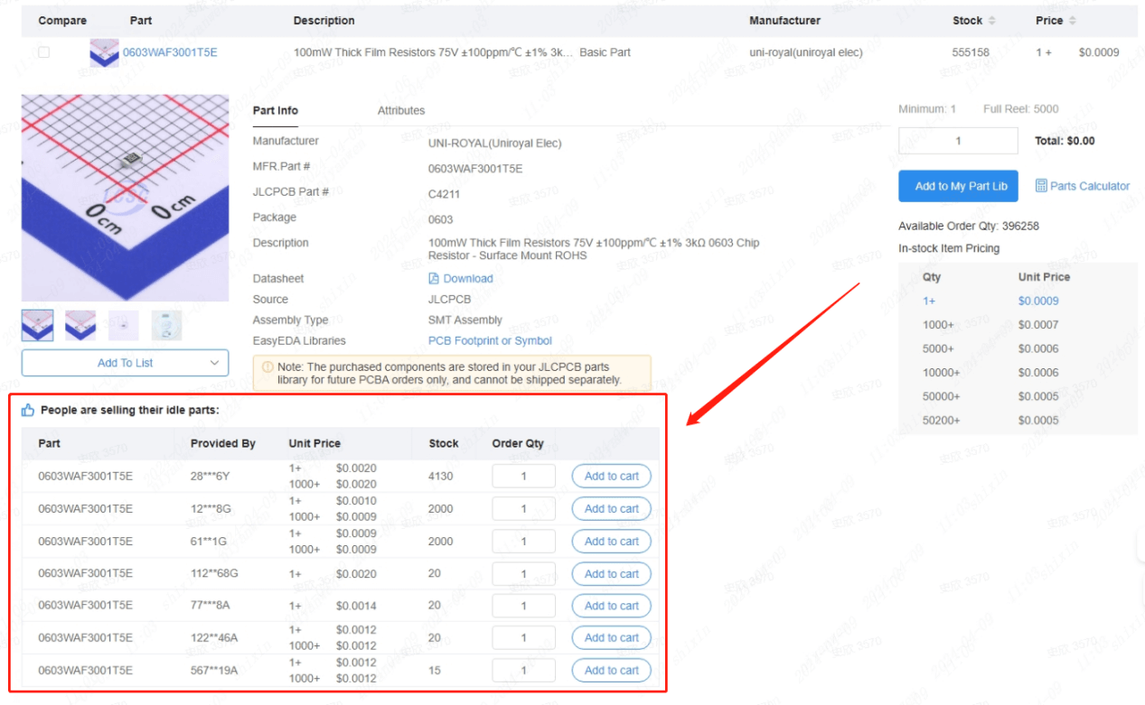 user listed idle components on jlcpcb page
