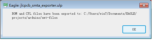 confirmation dialog showing where bom and cpl were exported
