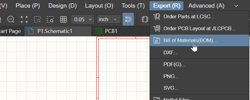 export bom files from easyeda pro 1
