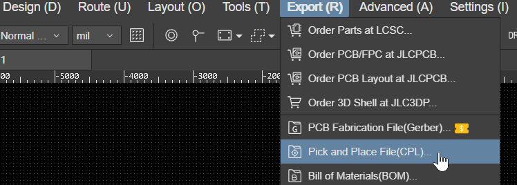 export pick and place files from easyeda pro 1