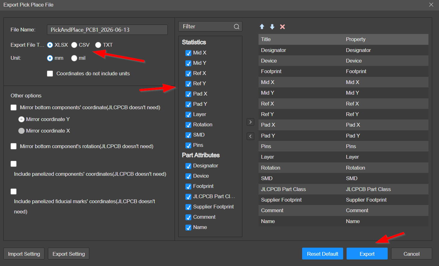 export pick and place files from easyeda pro 2