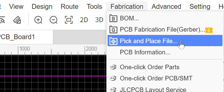 export pick and place files from easyeda standard 1