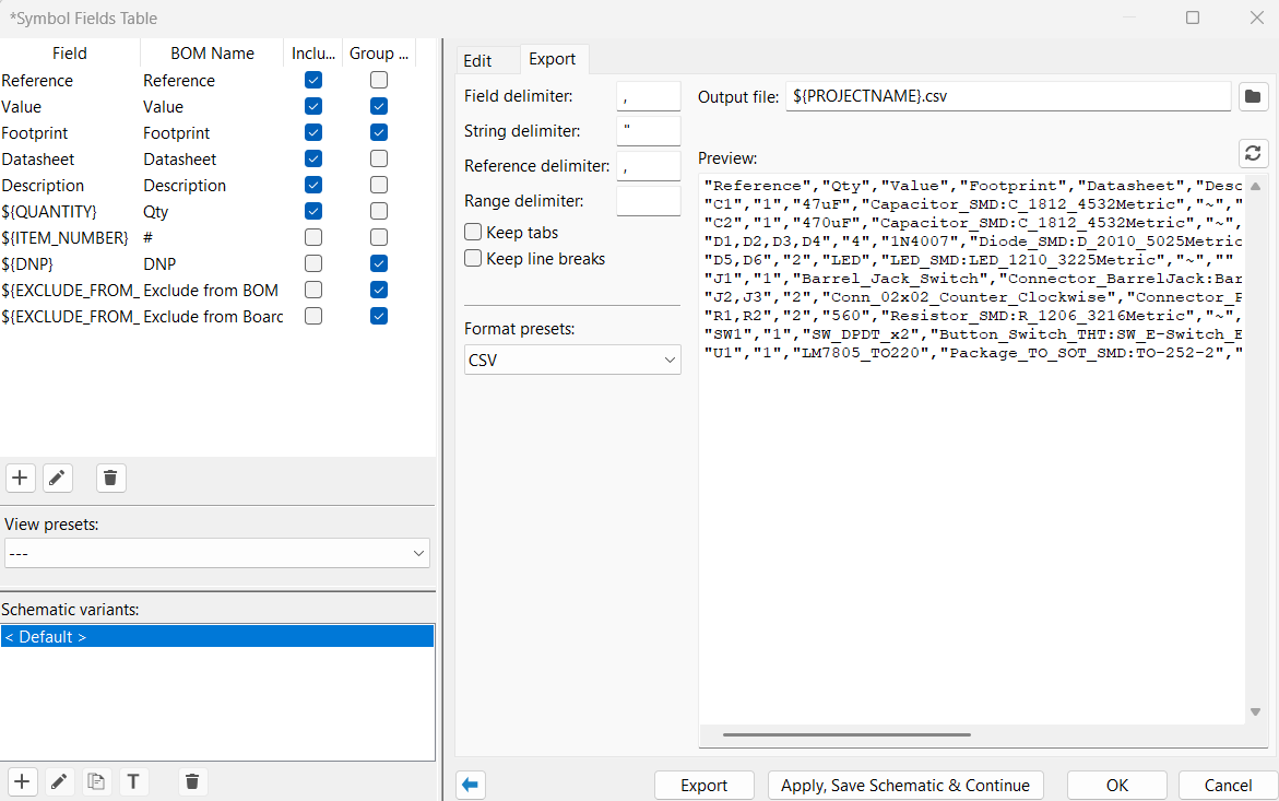 export tab choose the csv preset and export