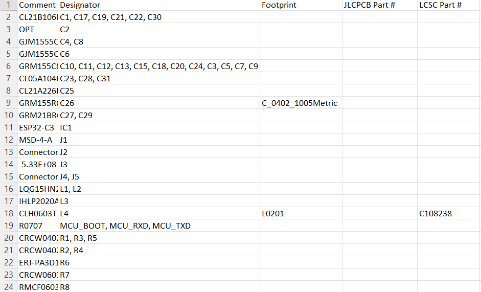 jlcpcb bom file contents
