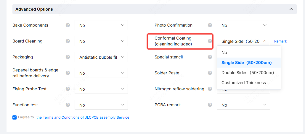 jlcpcb conformal coating option