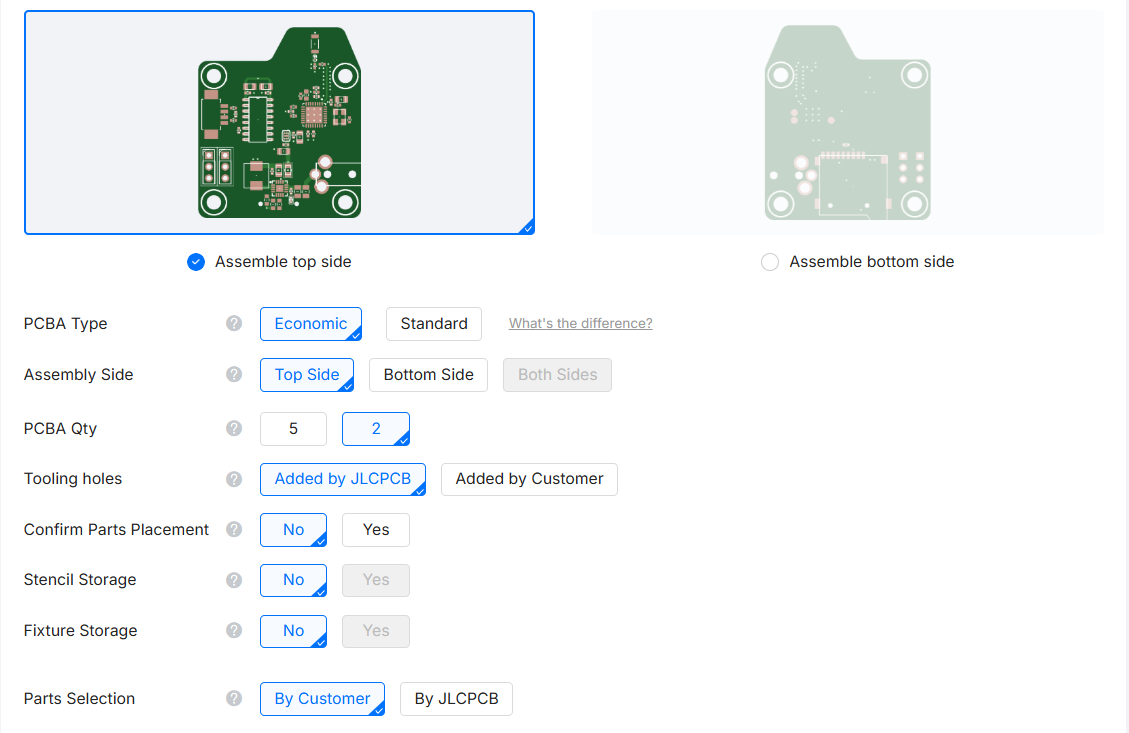 jlcpcb pcb assembly order interface