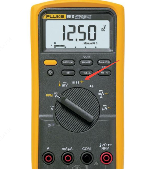multimeter set to continuity buzzer mode