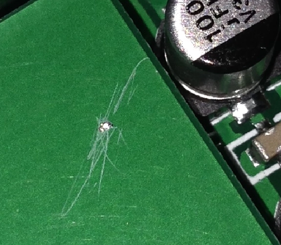 scratched green solder mask on pcb surface