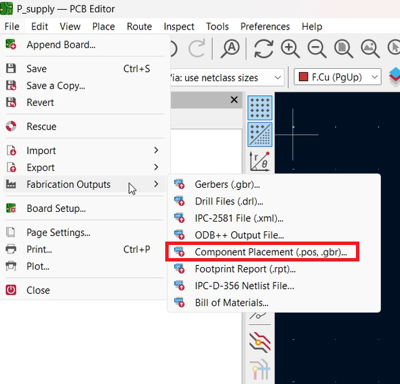 the cpl is exported by kicad's built in tool