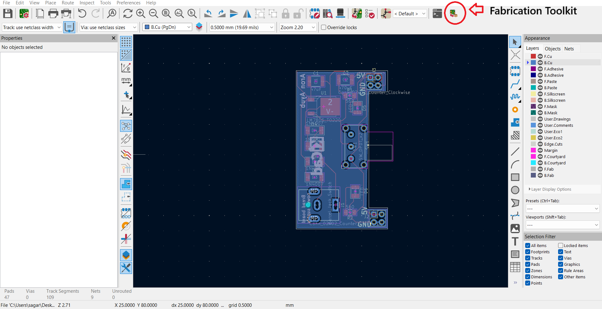the fabrication toolkit button in the pcb editor toolbar