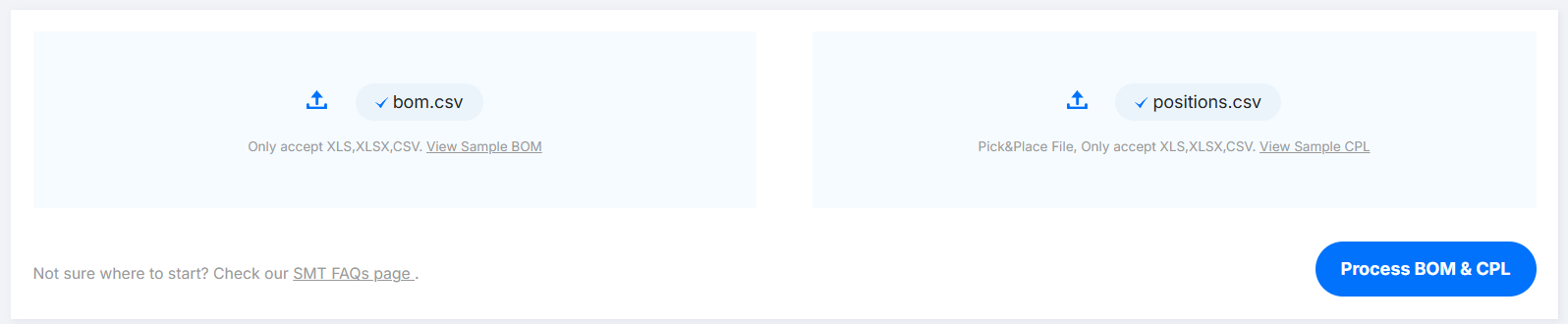 upload the bom and cpl to jlcpcb