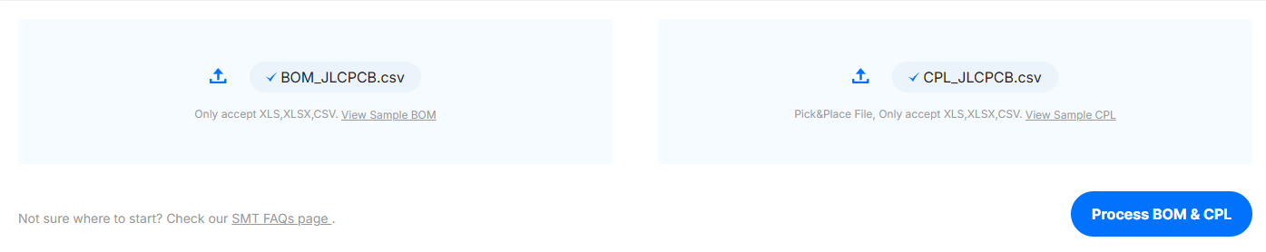 uploading the bom and cpl file to jlcpcb