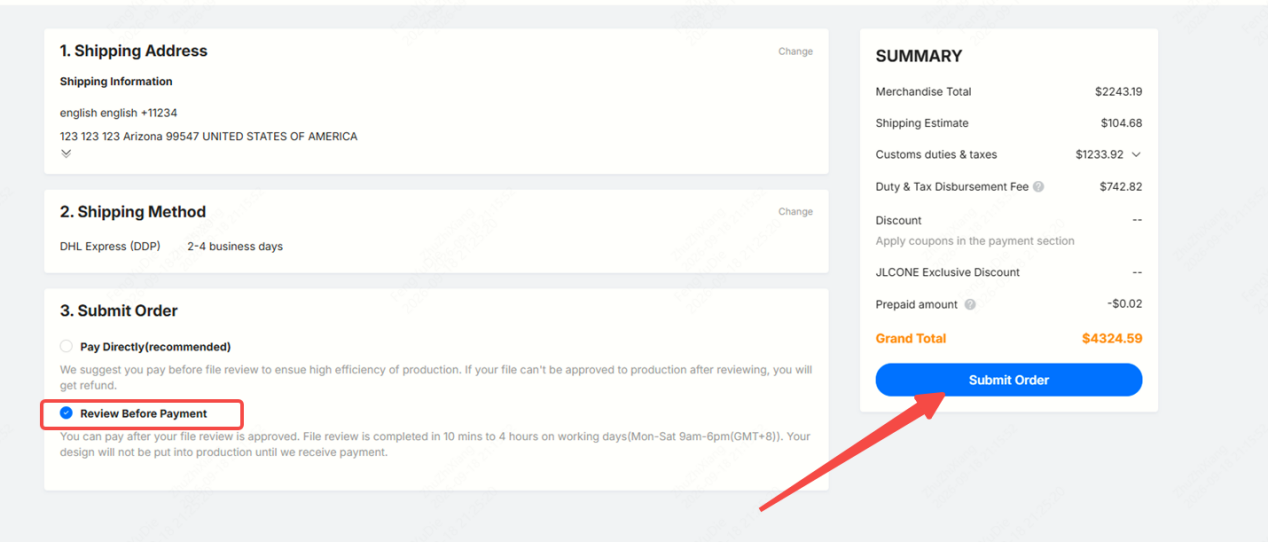 review before payment