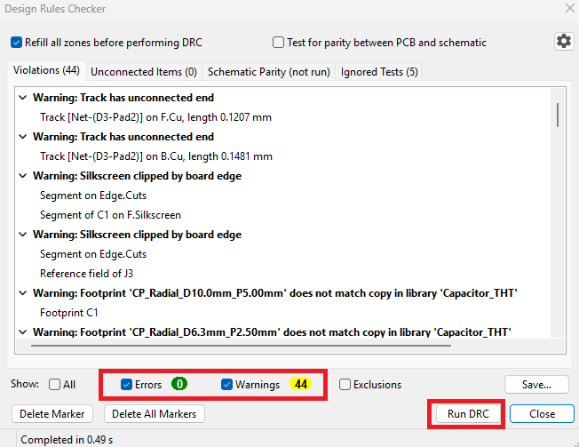 running drc in kicad 9