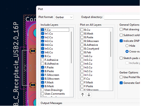 select layers to plot for a jlcpcb gerber export in kicad 9