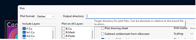 setting the gerber output folder in the kicad 9 plot dialog