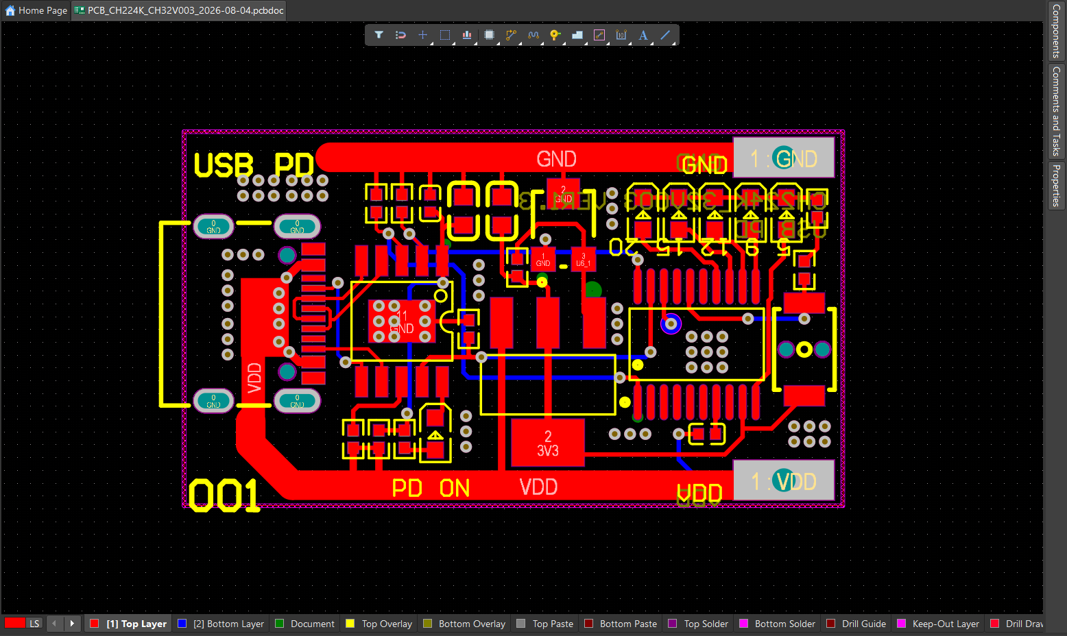 usb power delivery board in the altium pcb editor