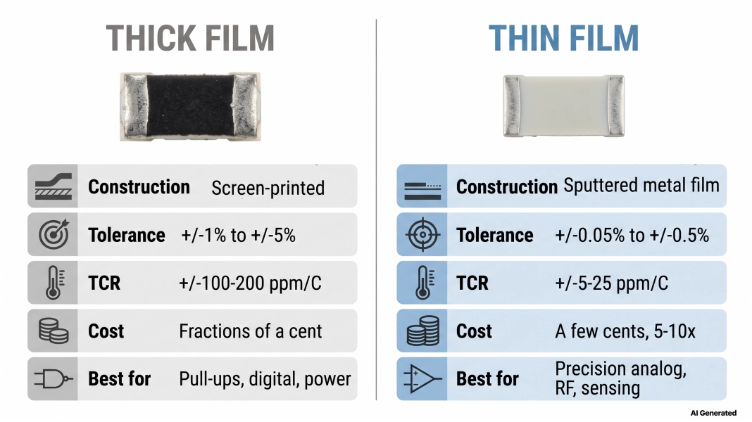 differences between thick film and thin film resistors