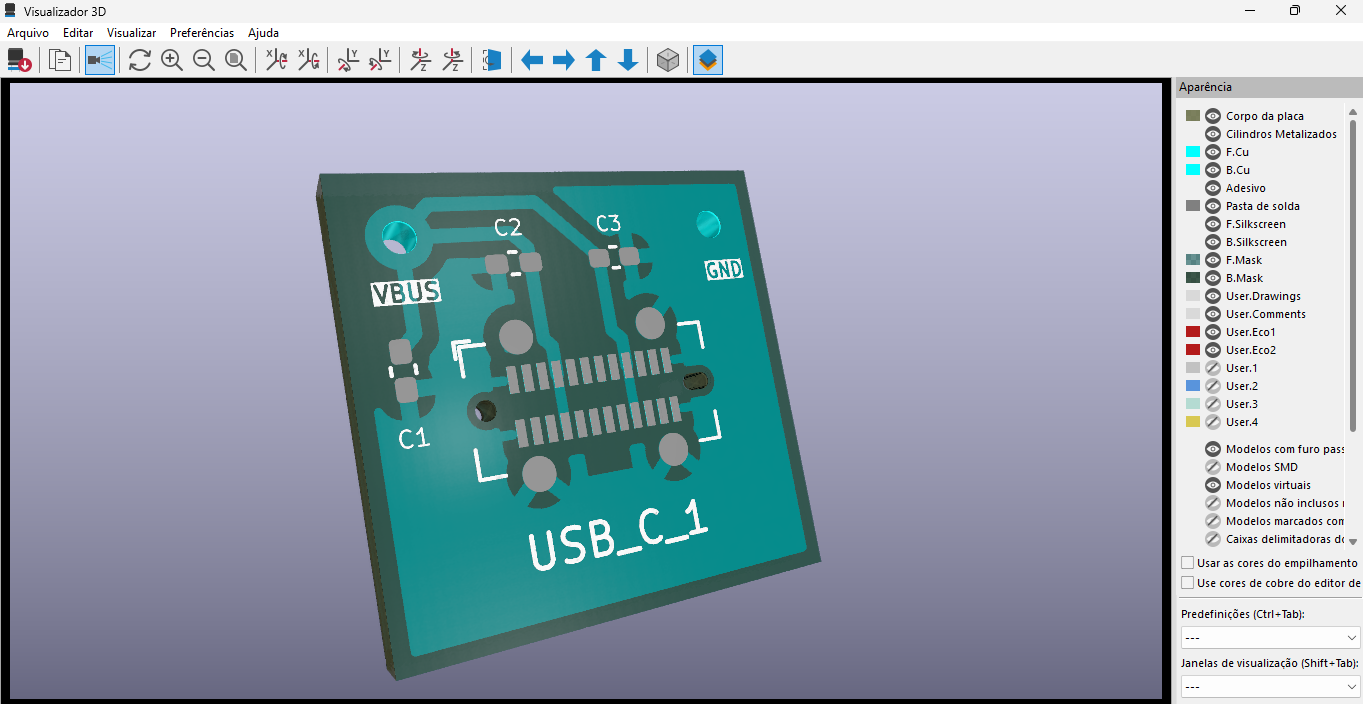 layout pcb para usb c 3d viewer