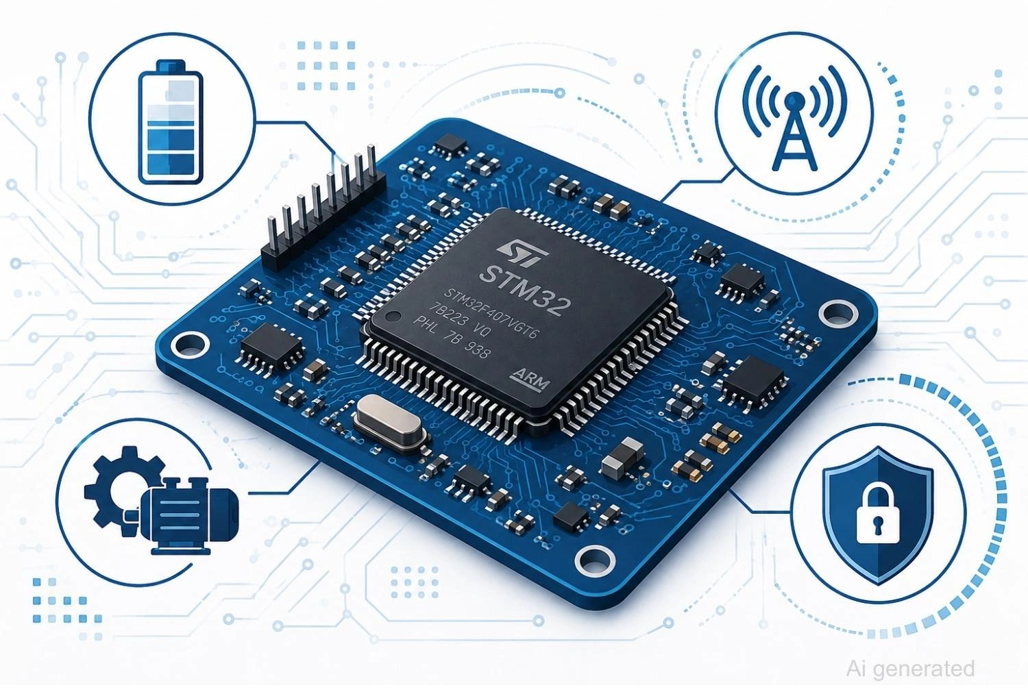 stm32 microcontroller on a circuit board